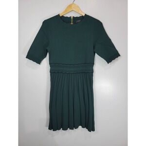 Ted Baker Dorlean Forest Green Scalloped Pleated Knit Skater Dress Size 4